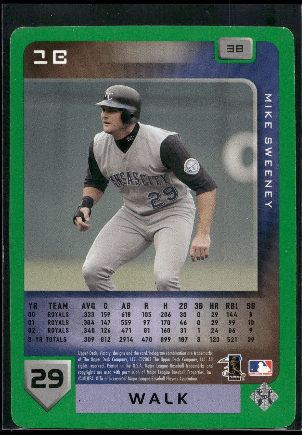 2003 Upper Deck Victory #38 Mike Sweeney Tier 1 Green