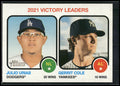 2022 Topps Heritage #65 2021 Victory Leaders (Julio Urias / Gerrit Cole)