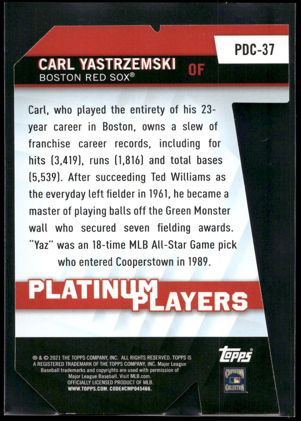 2021 Topps #PDC-37 Carl Yastrzemski Platinum Players Die Cut