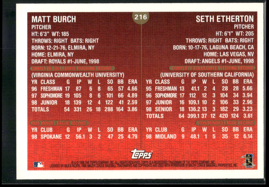 1999 Topps #216 Matt Burch / Seth Etherton
