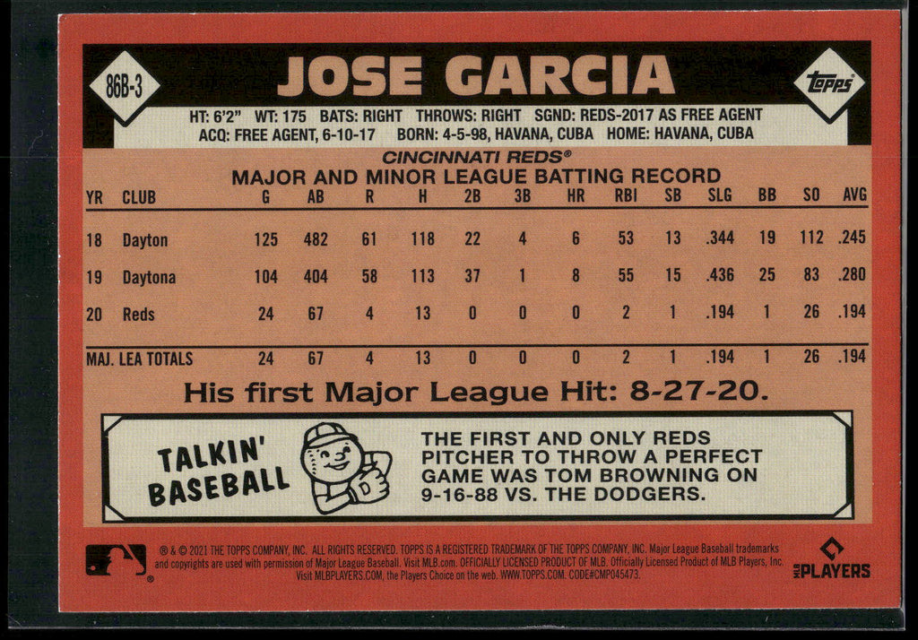 2021 Topps #86B-3 Jose Garcia 1986 Topps Baseball 35th Anniversary (Series 2)
