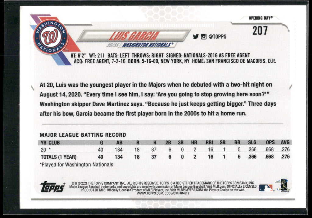 2021 Topps Opening Day #207 Luis Garcia