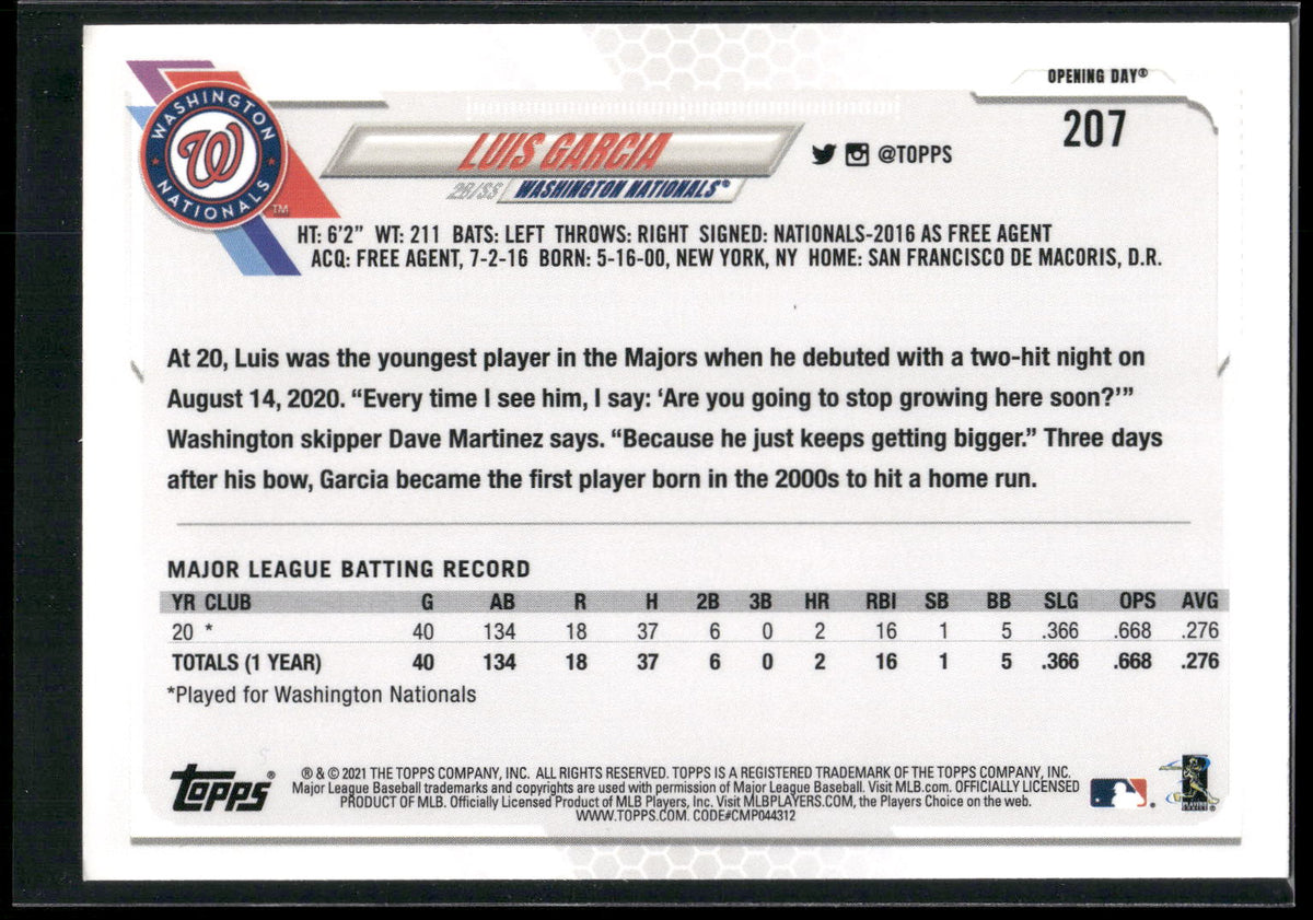 2021 Topps Opening Day #207 Luis Garcia