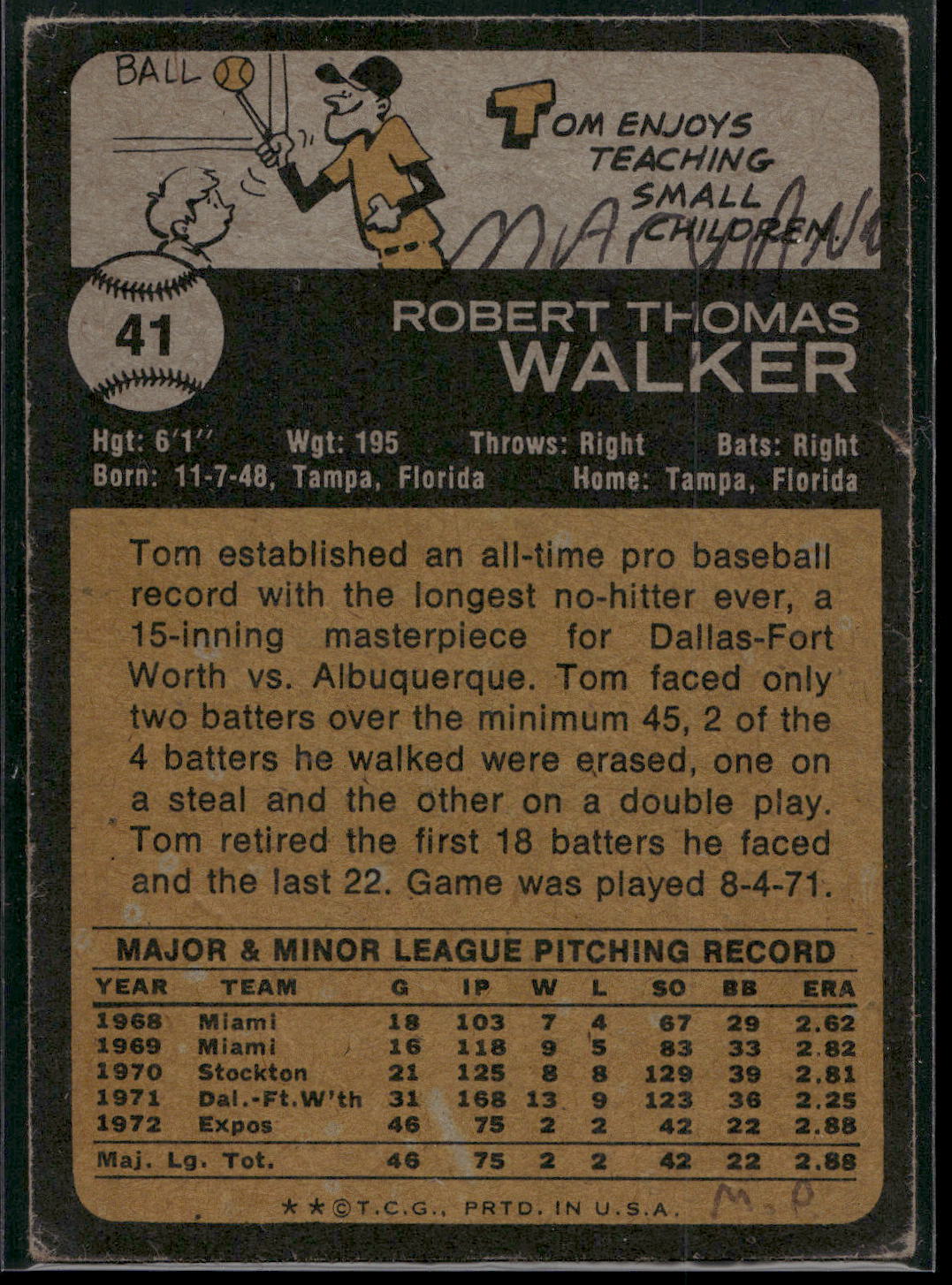 1973 Topps #41 Tom Walker