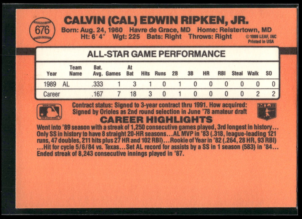 1990 Donruss #676c Cal Ripken