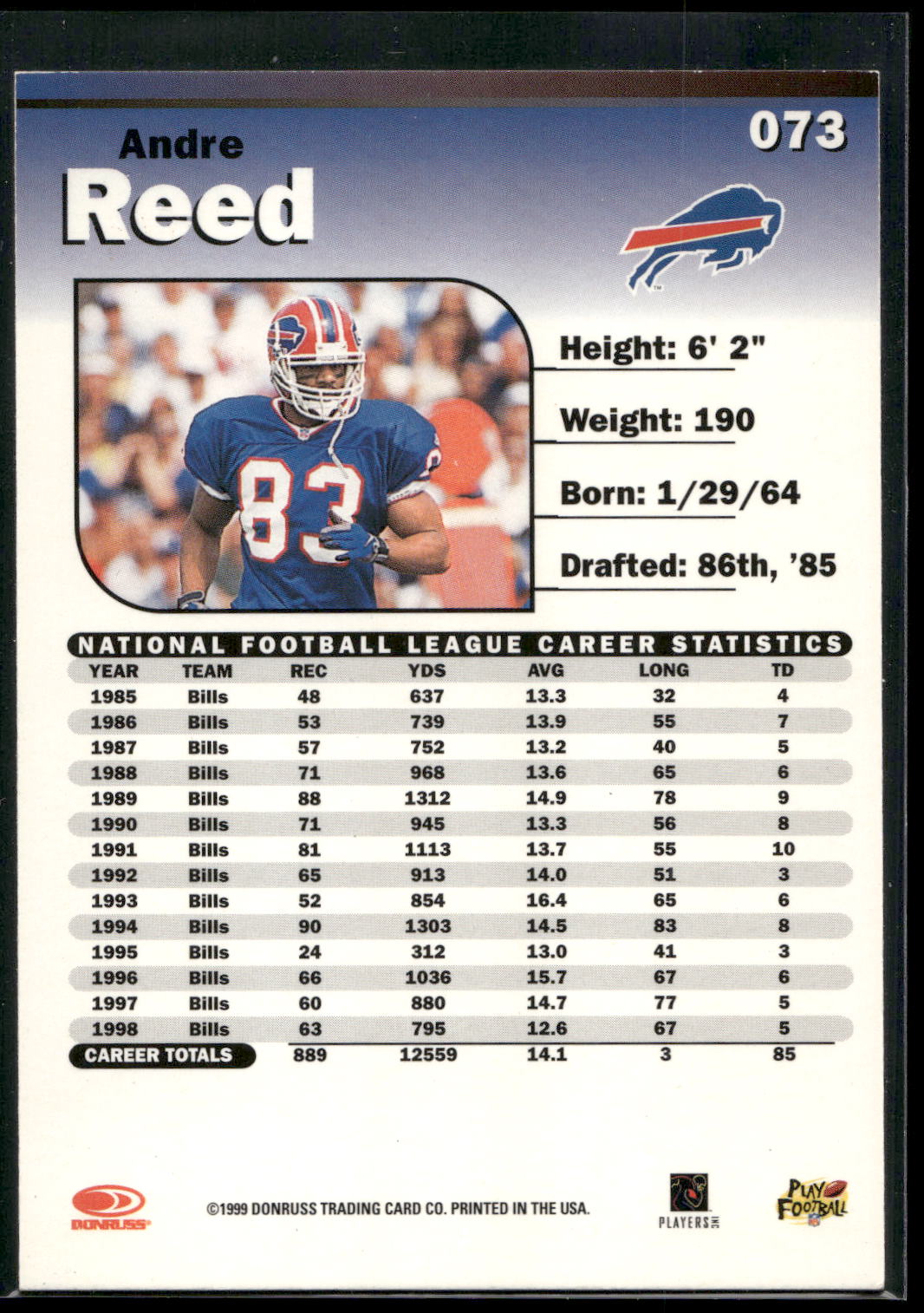 1999 Donruss Elite #073 Andre Reed