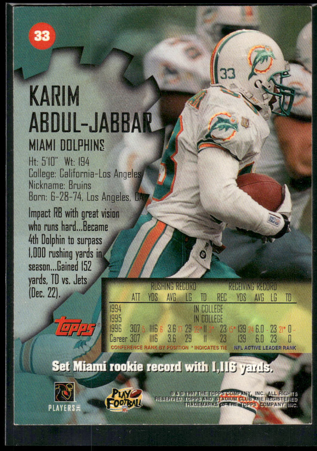 1997 Stadium Club #33 Karim Abdul-Jabbar