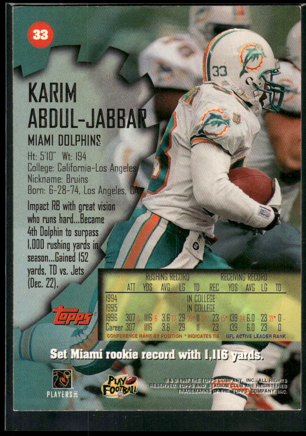 1997 Stadium Club #33 Karim Abdul-Jabbar