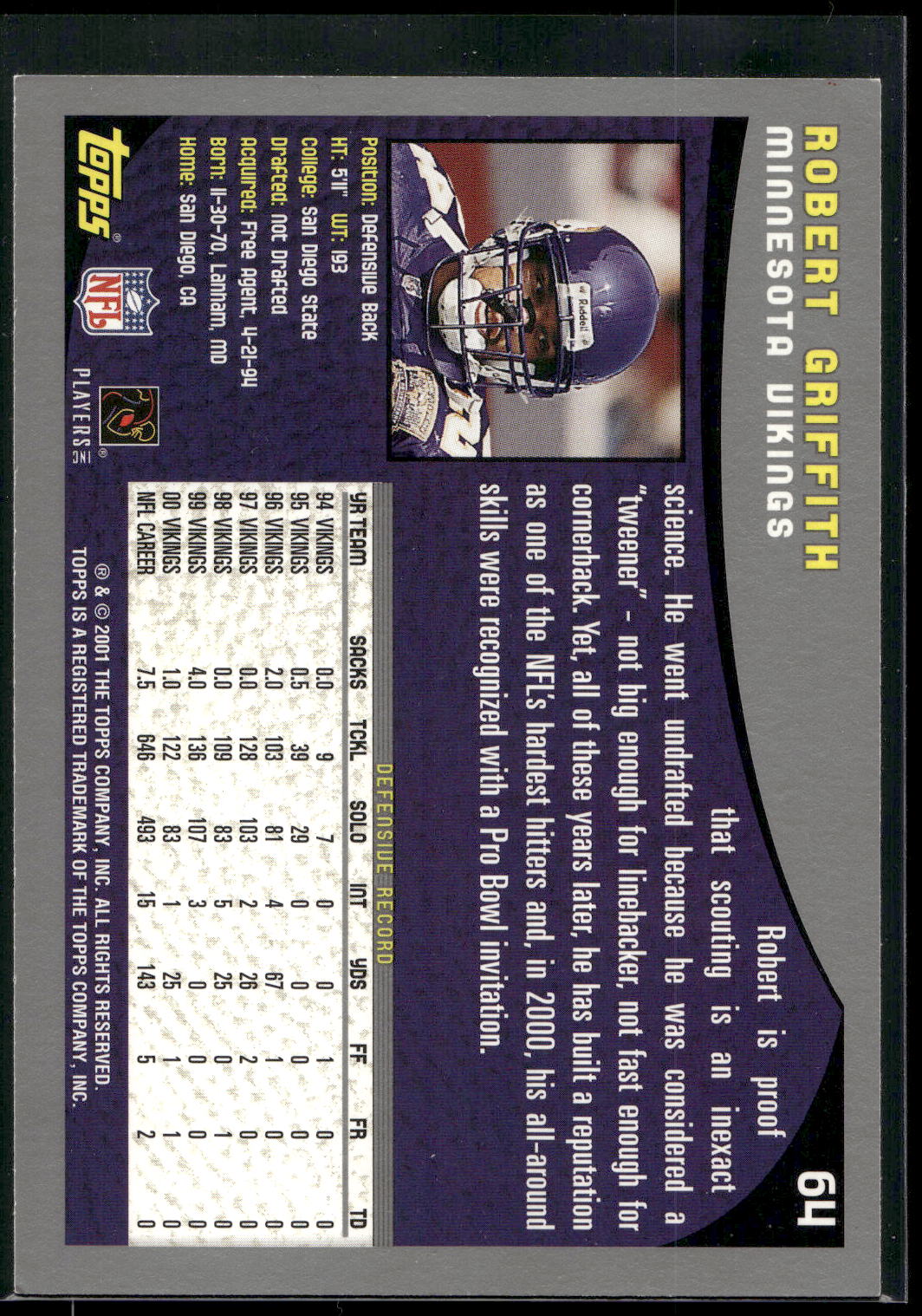 2001 Topps #64 Robert Griffith
