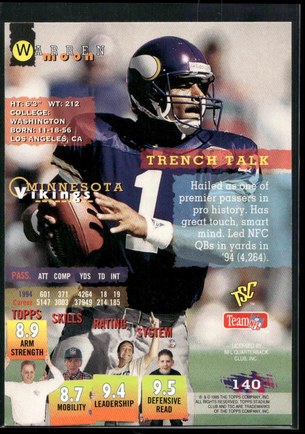 1995 Stadium Club #140 Warren Moon