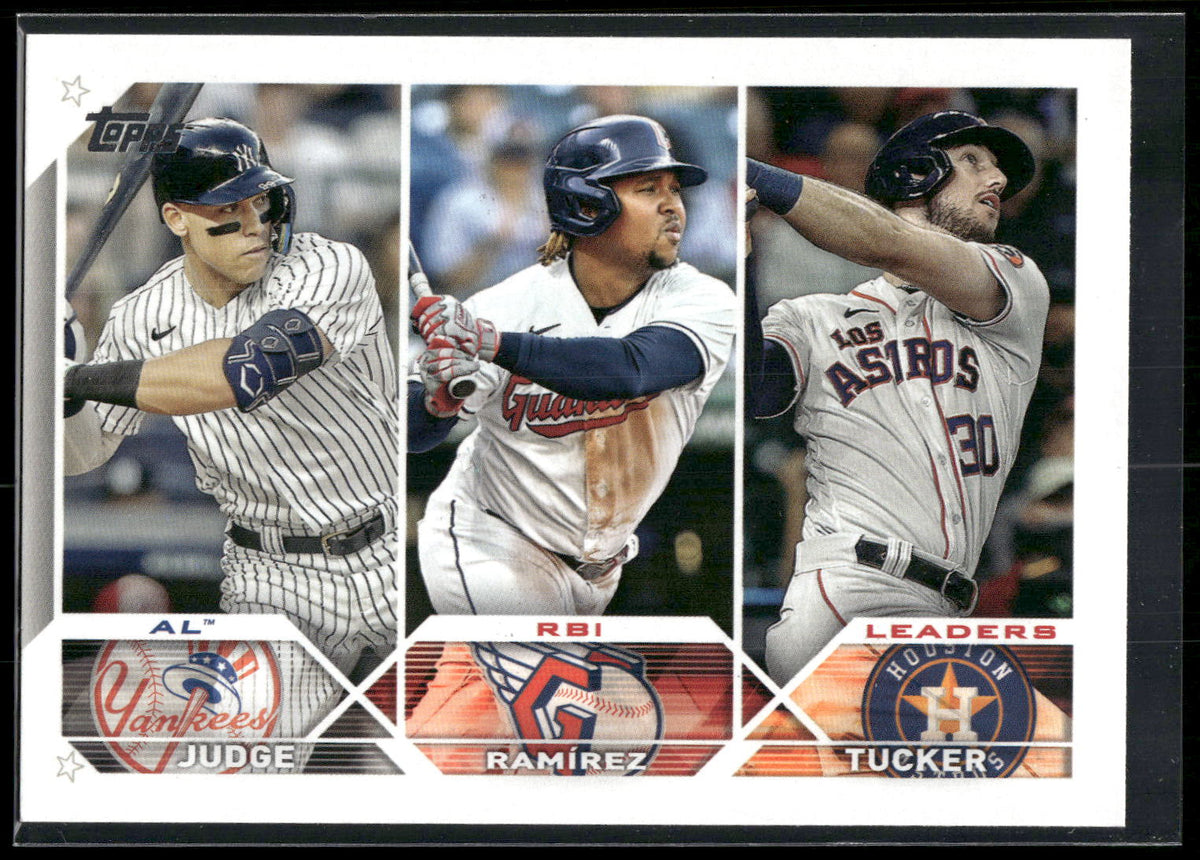 2023 Topps #241 AL RBI Leaders (Aaron Judge / José Ramírez / Kyle Tucker)