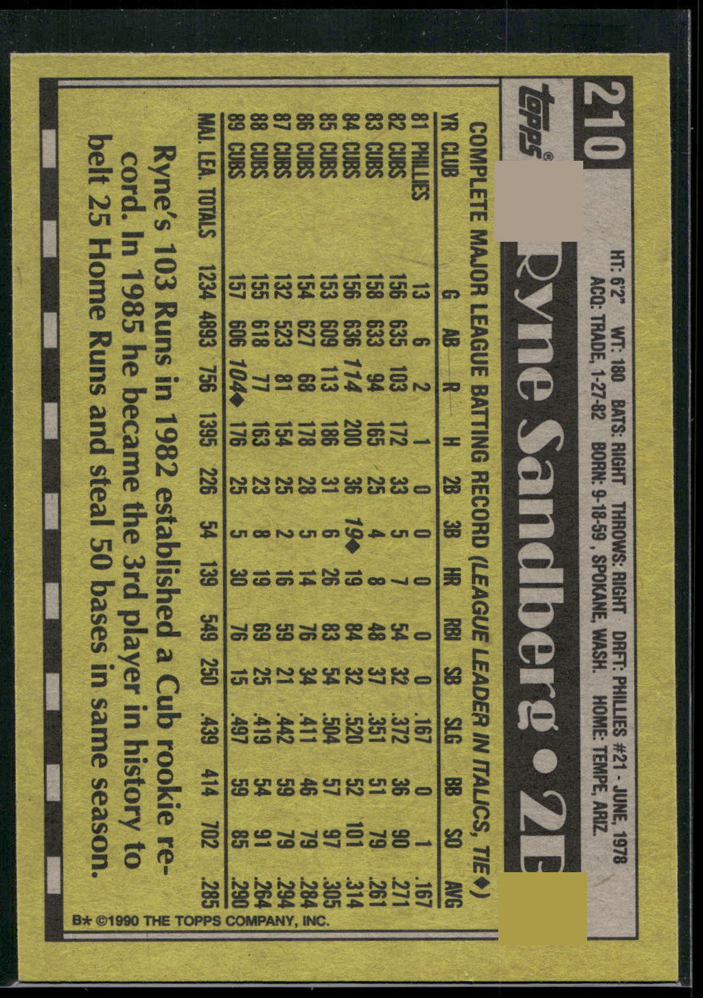 1990 Topps #210 Ryne Sandberg