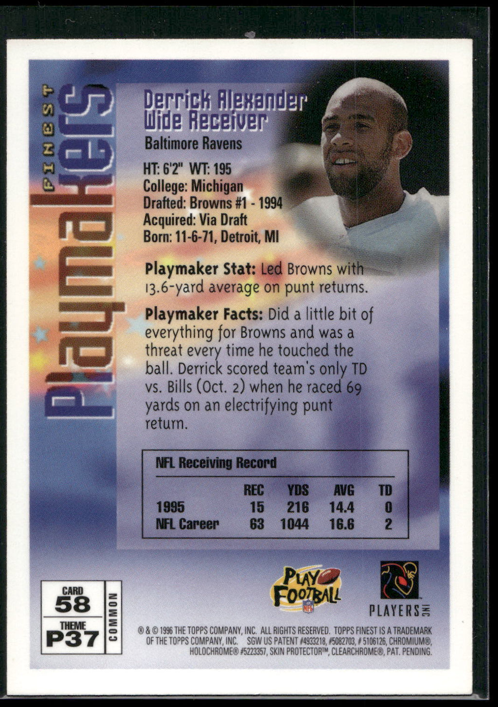 1996 Finest #58 Derrick Alexander
