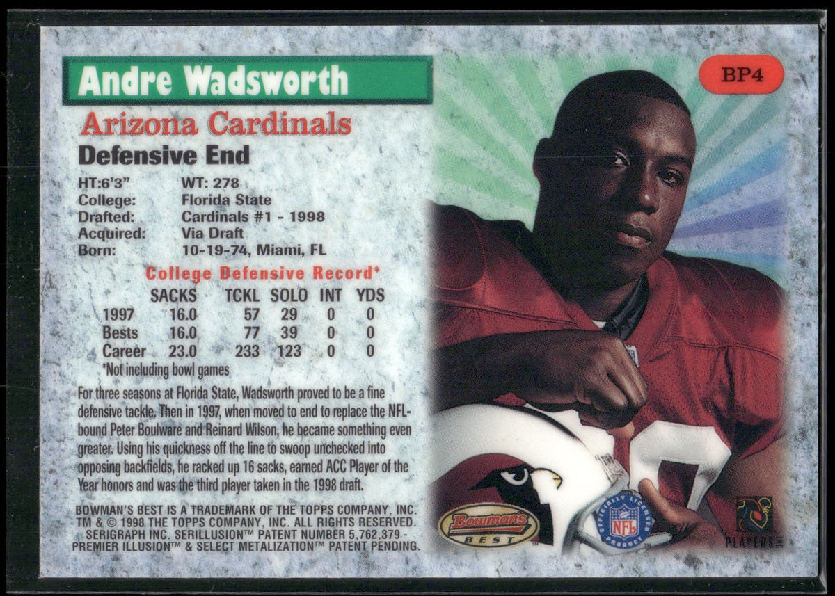 1998 Bowman's Best #BP4 Andre Wadsworth Best Performers