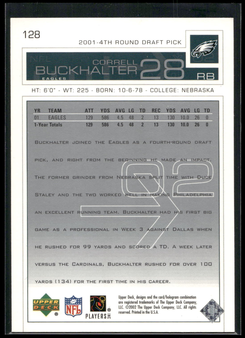 2002 Upper Deck #128 Correll Buckhalter