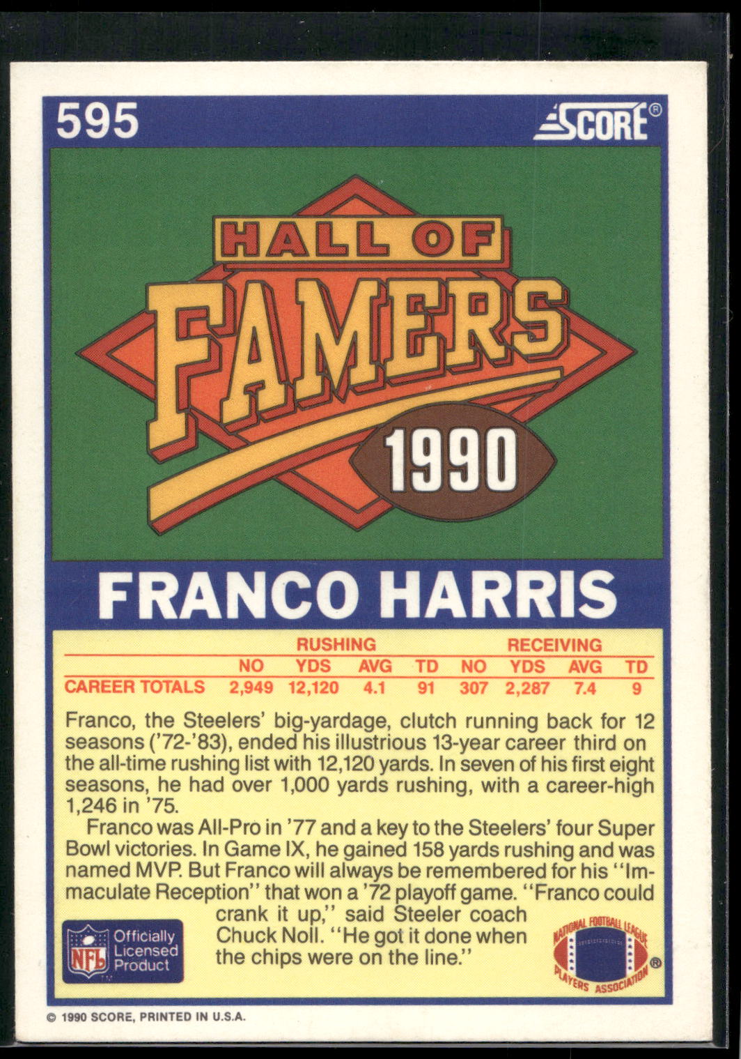 1990 Score #595 Franco Harris