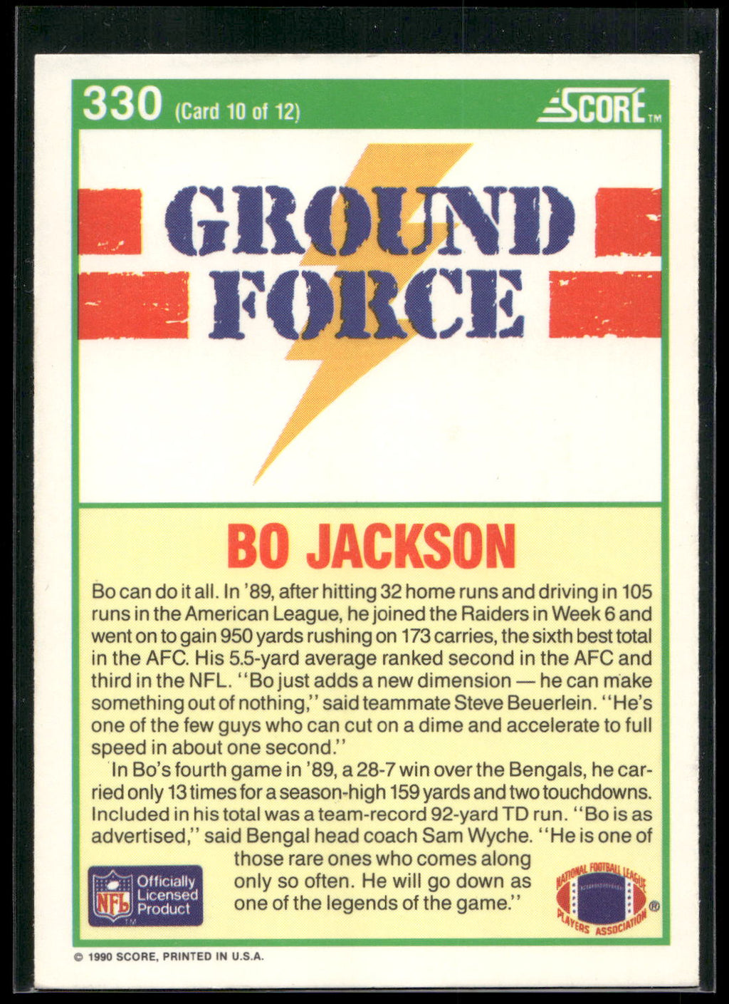 1990 Score #330 Bo Jackson