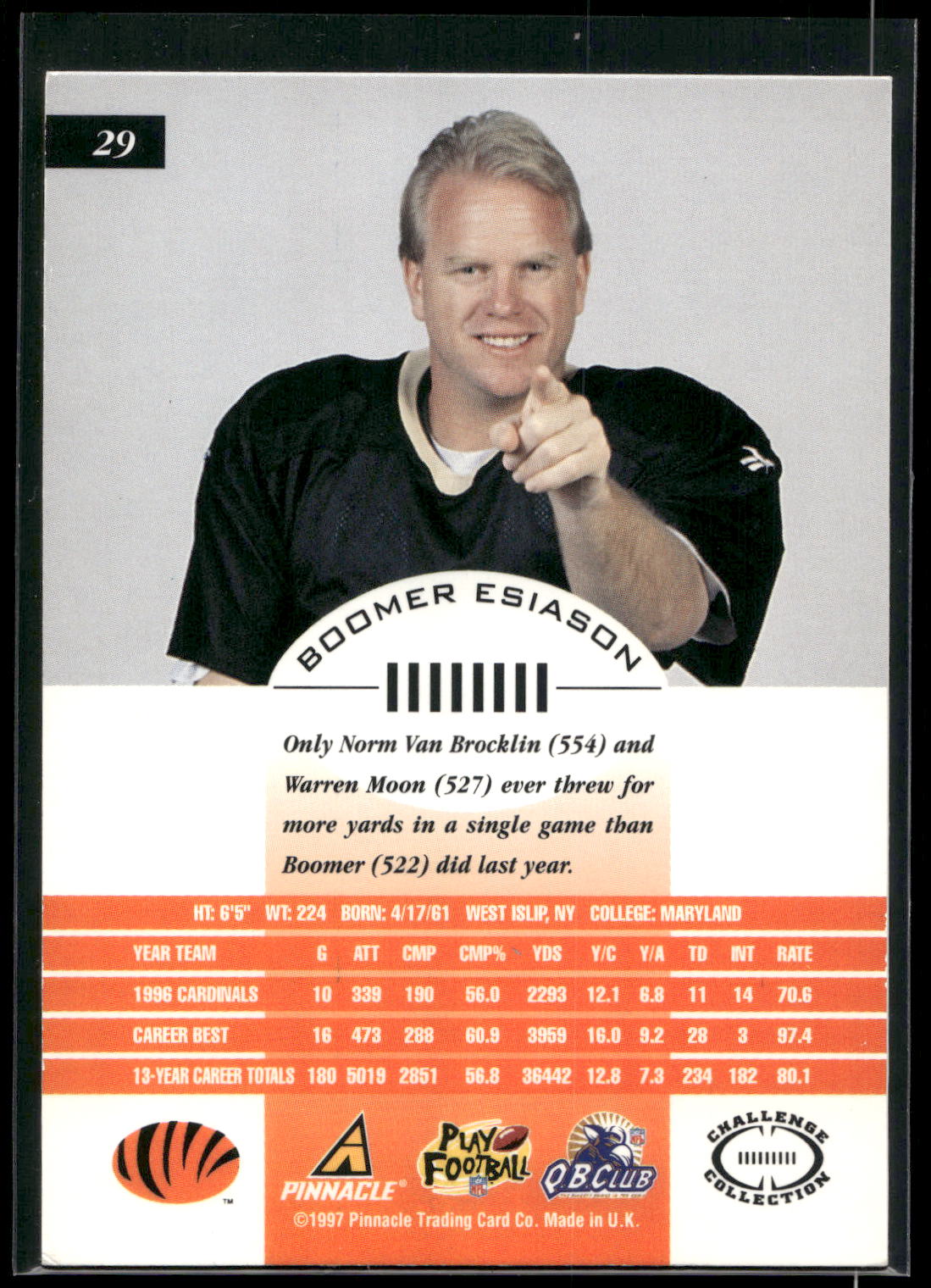 1997 Pinnacle Inscriptions #29 Boomer Esiason