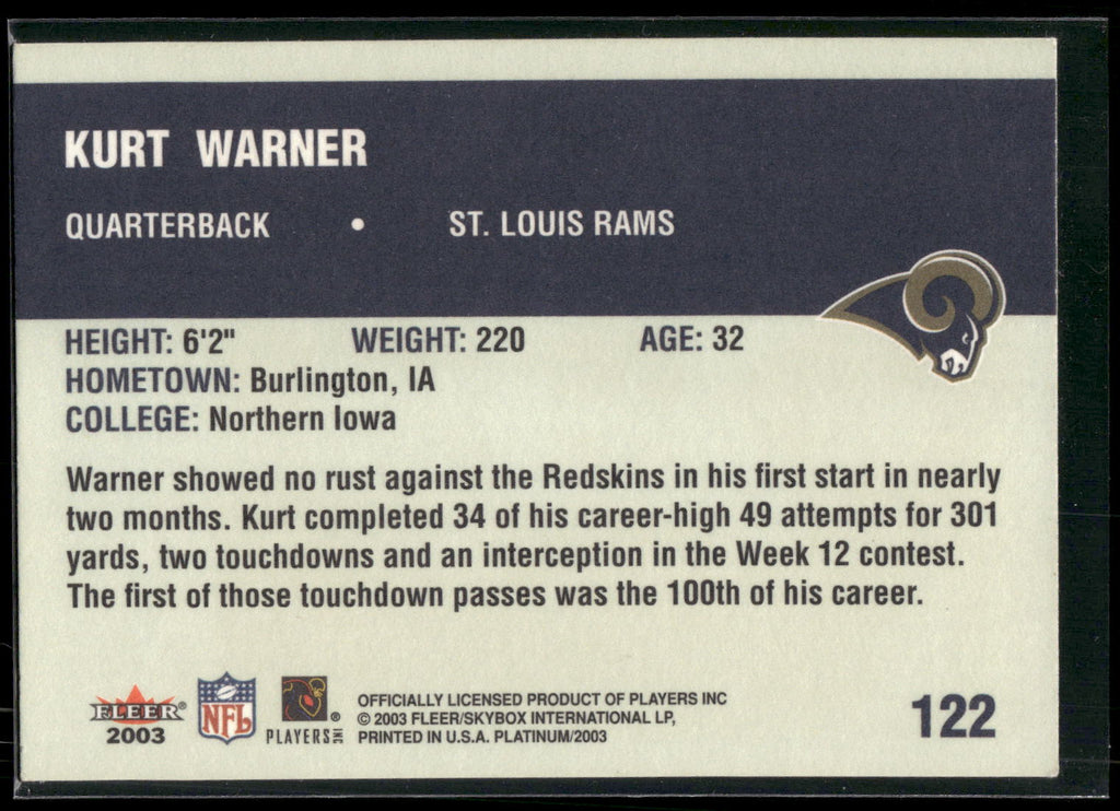 2003 Fleer Platinum #122 Kurt Warner