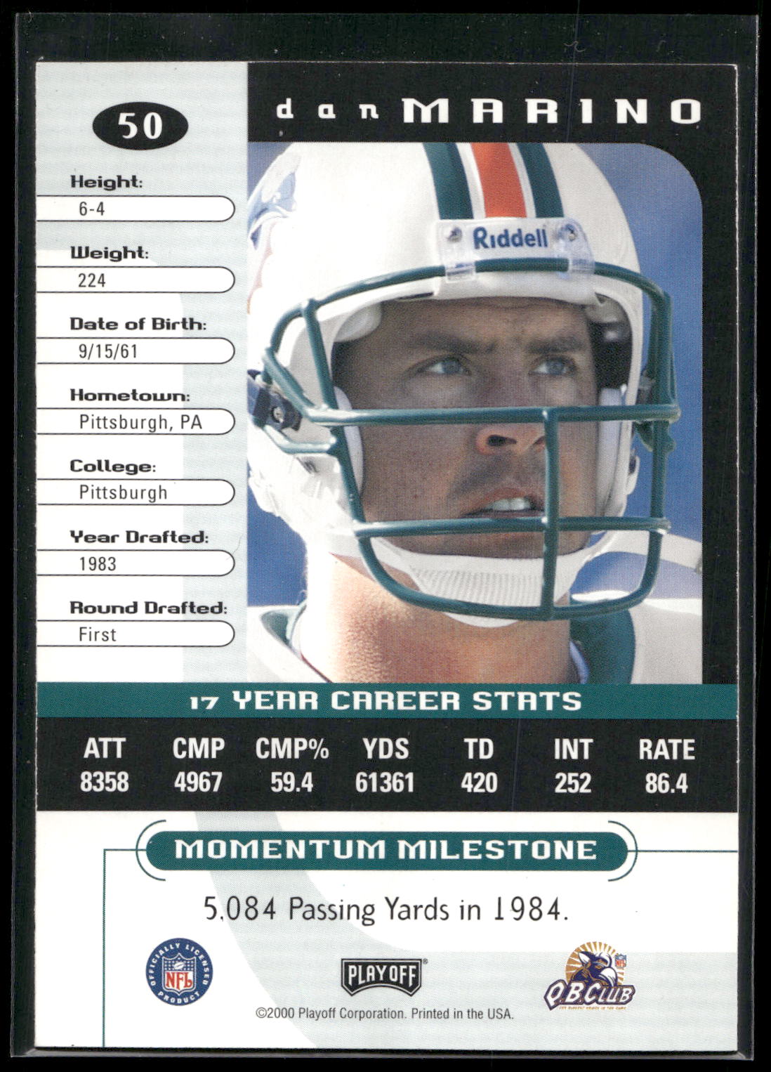 2000 Playoff Momentum #50 Dan Marino
