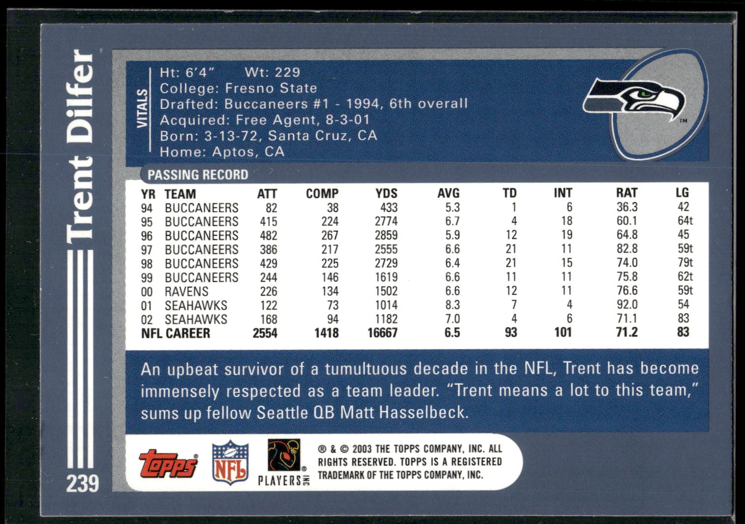 2003 Topps #239 Trent Dilfer