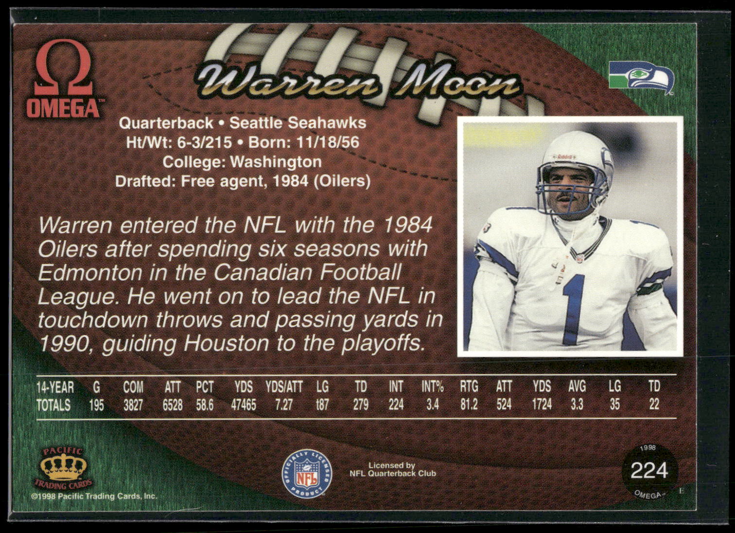 1998 Pacific Omega #224 Warren Moon