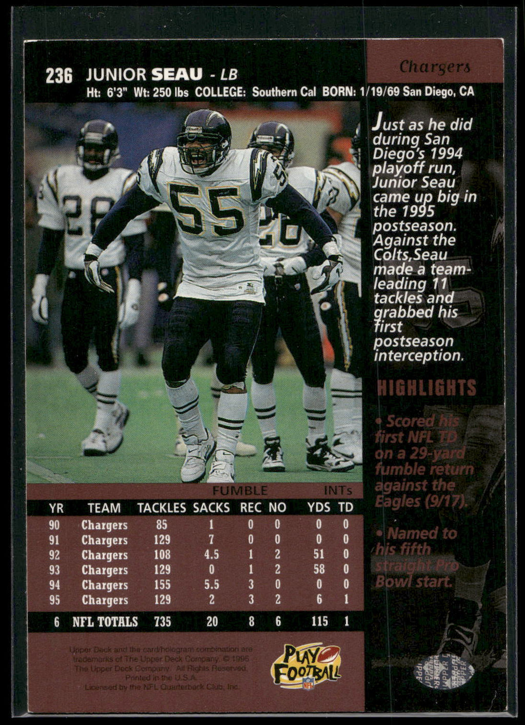 1996 Upper Deck #236 Junior Seau