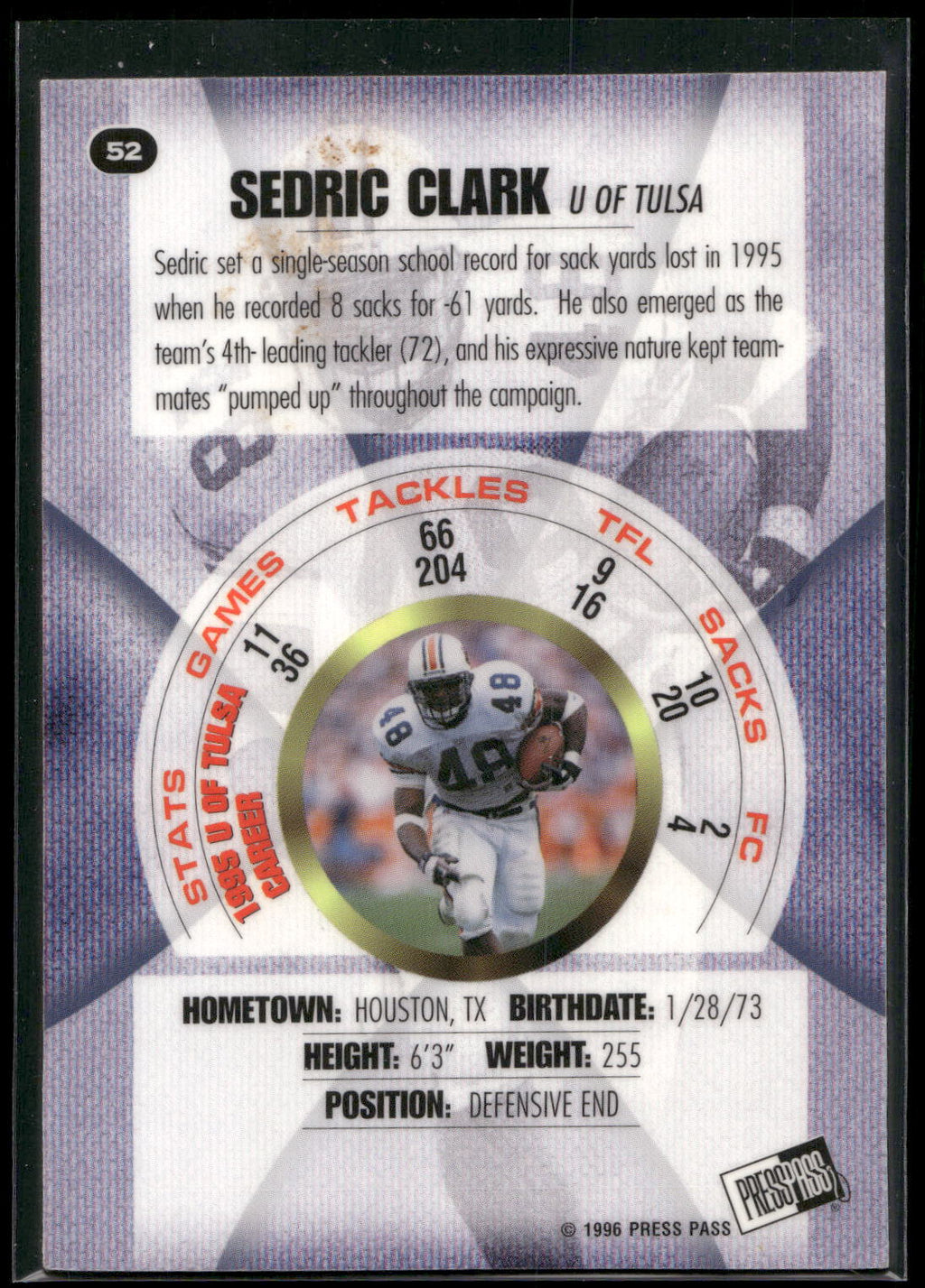 1996 Press Pass #52 Sedric Clark