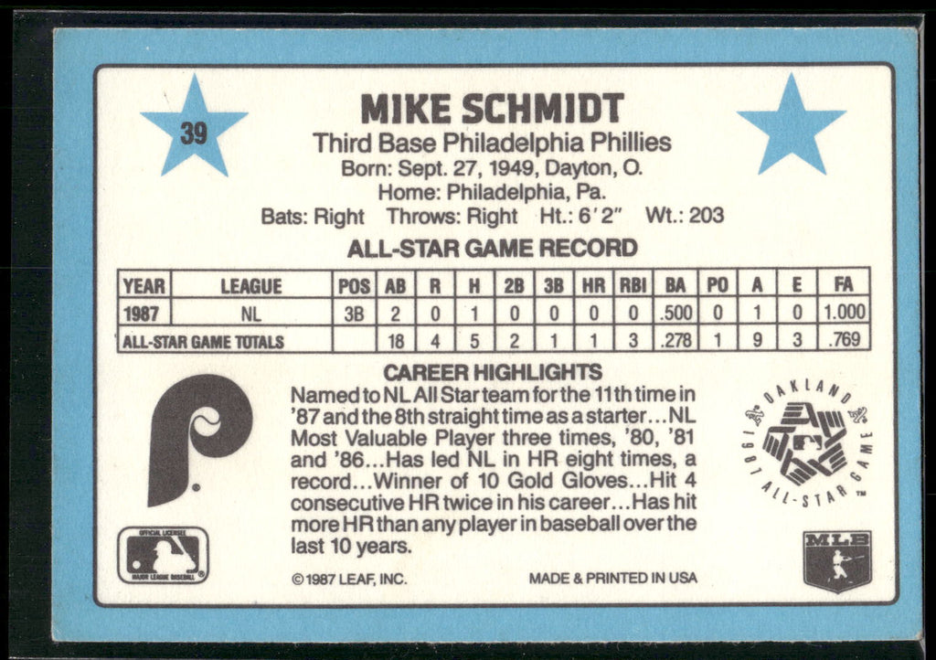 1988 Donruss All-Stars #39 Mike Schmidt