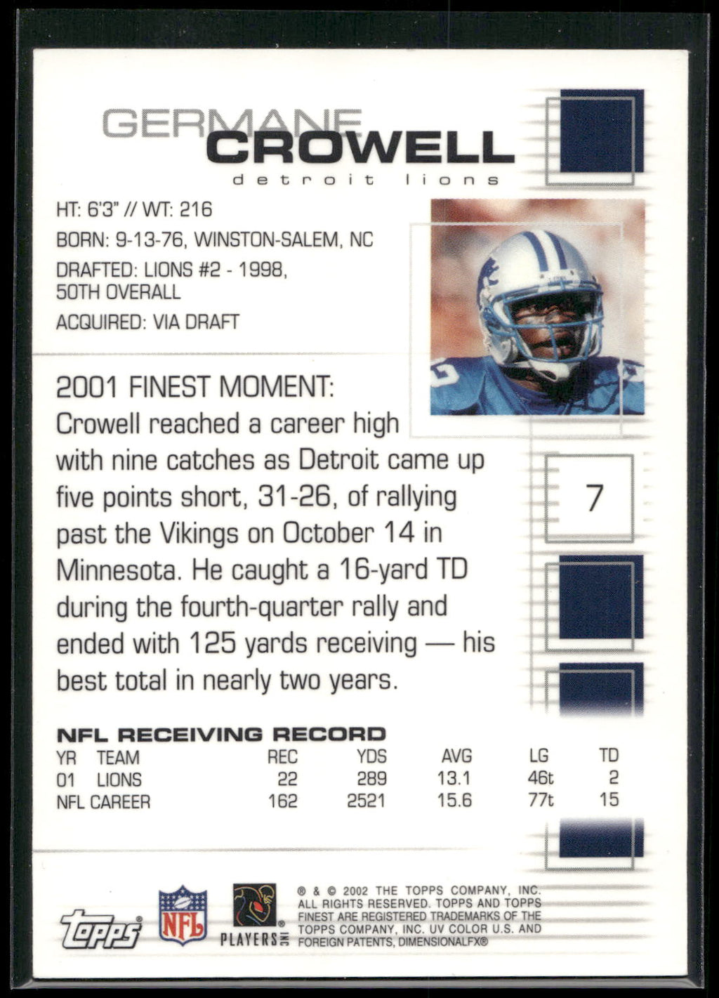 2002 Finest #7 Germane Crowell