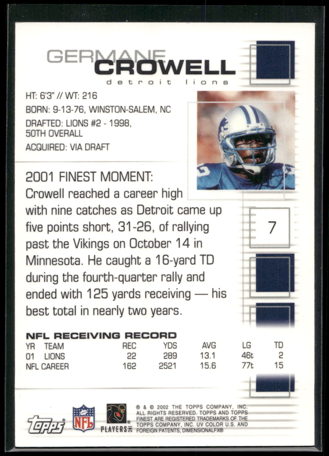 2002 Finest #7 Germane Crowell