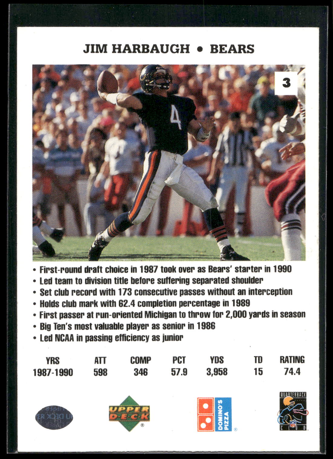 1991 Upper Deck Domino's The Quarterbacks #3 Jim Harbaugh