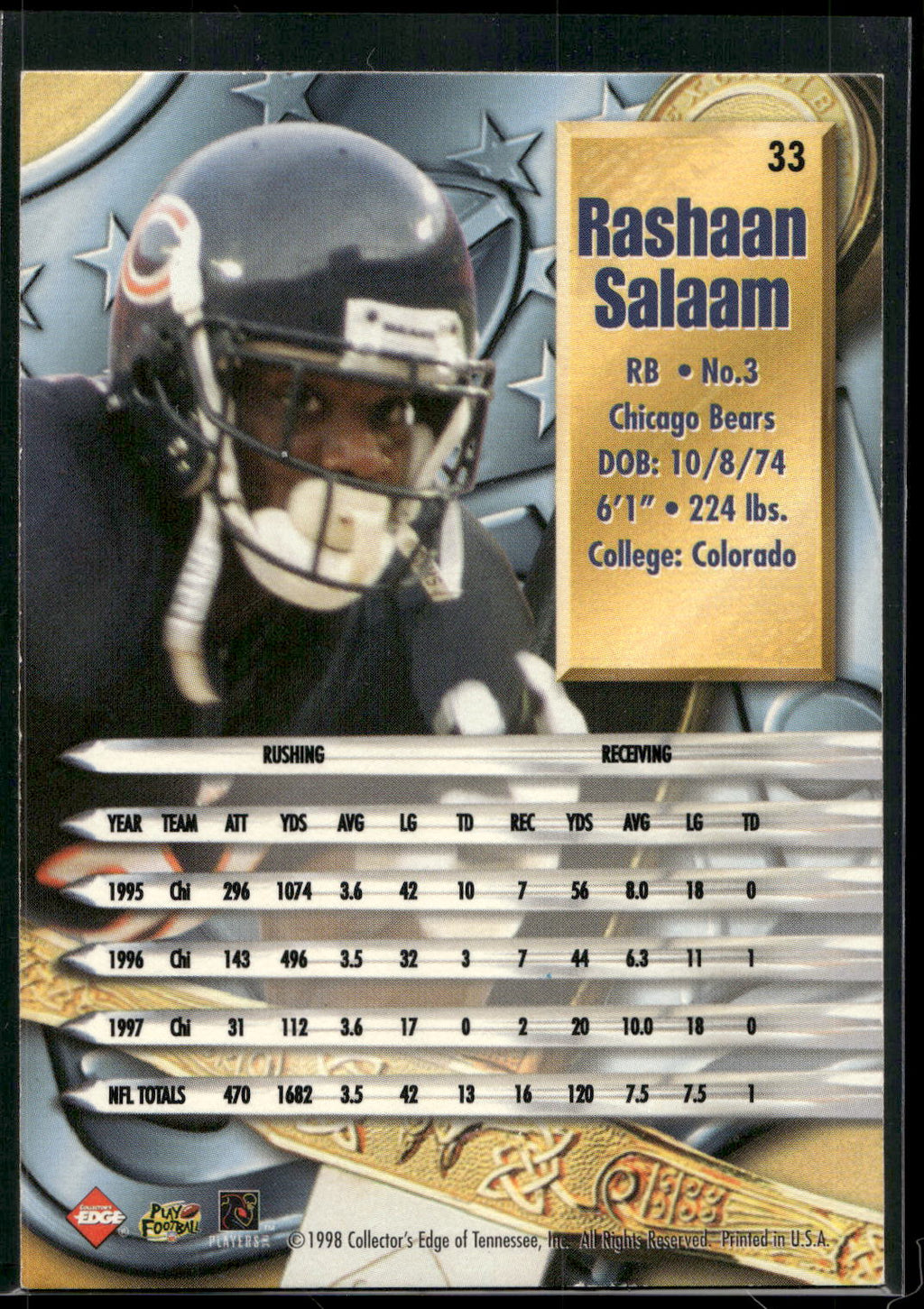 1998 Collector's Edge Supreme Season Review #33 Rashaan Salaam