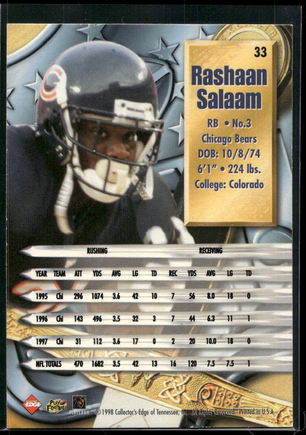 1998 Collector's Edge Supreme Season Review #33 Rashaan Salaam