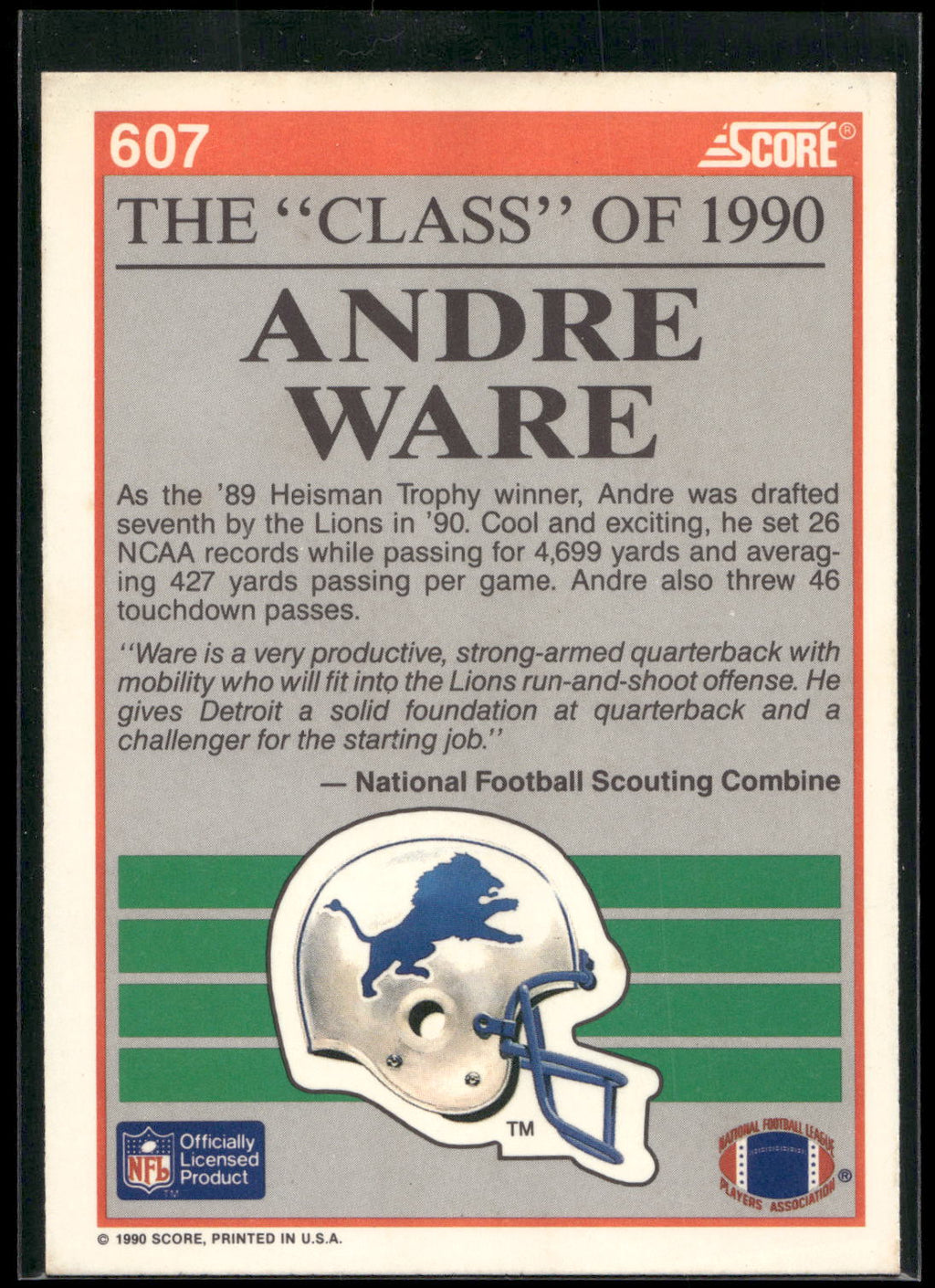 1990 Score #607 Andre Ware
