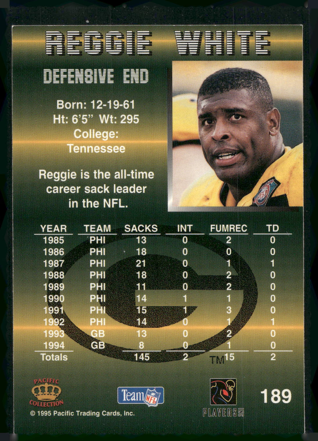 1995 Pacific #189 Reggie White