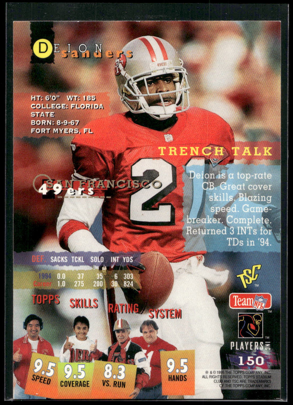 1995 Stadium Club #150 Deion Sanders