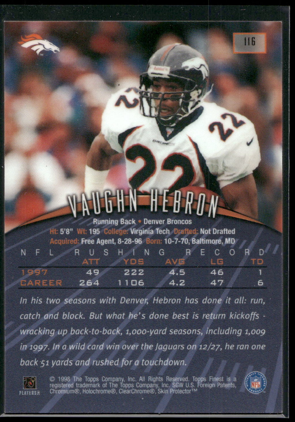 1998 Finest #116 Vaughn Hebron