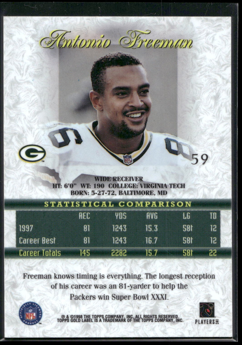 1998 Topps Gold Label #59 Antonio Freeman