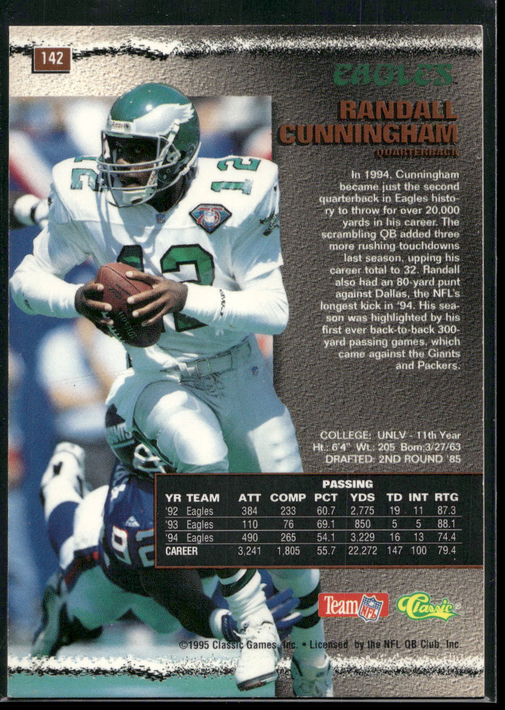 1995 Pro Line #142 Randall Cunningham