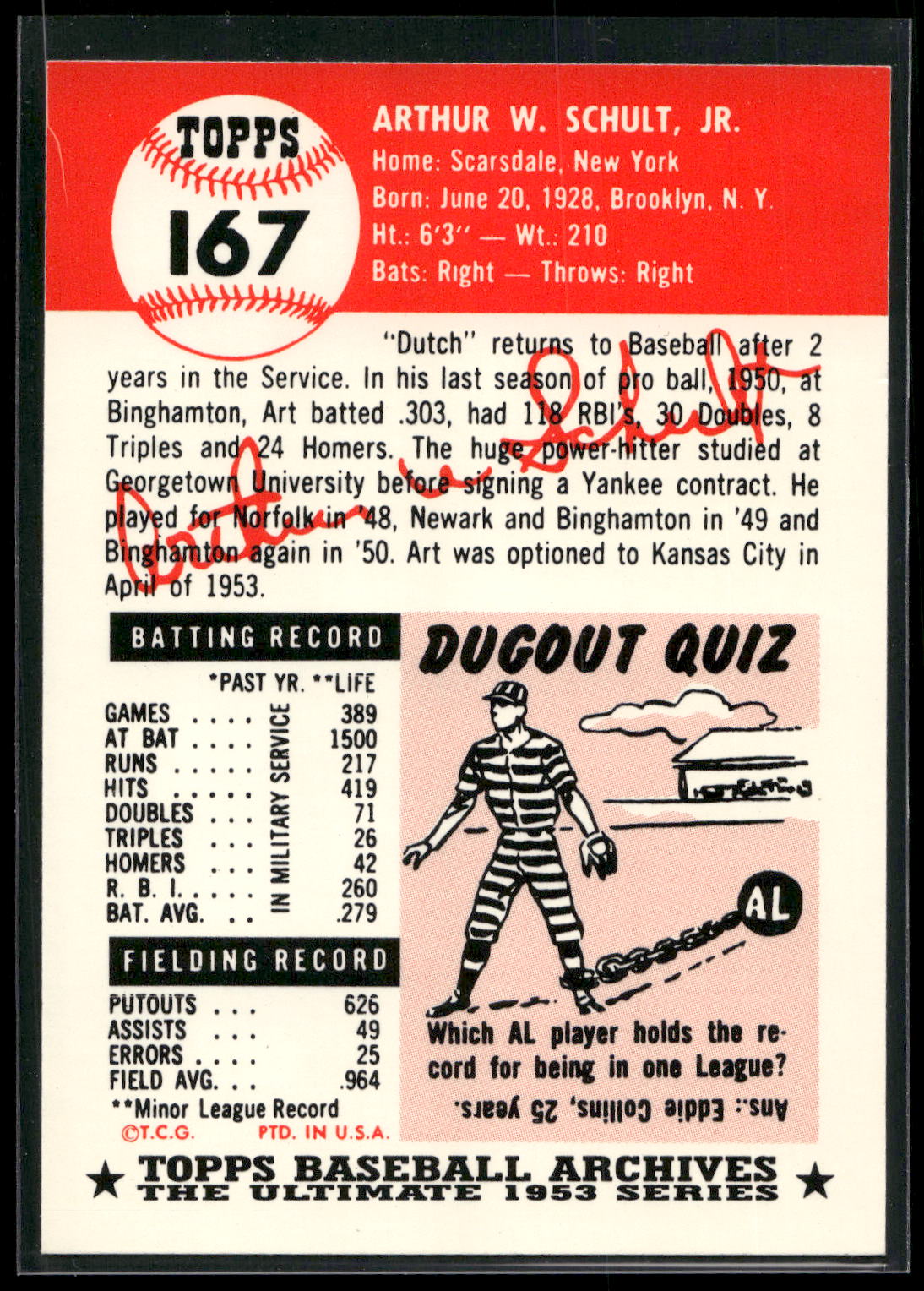 1953 Topps #167 Art Schult