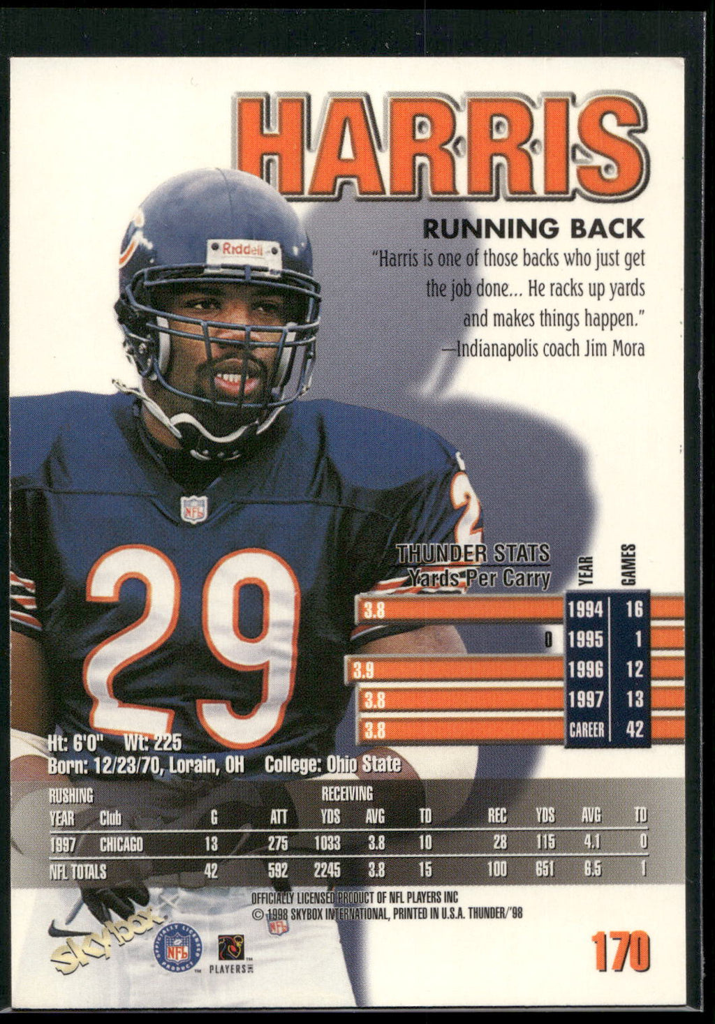 1998 SkyBox Thunder #170 Raymont Harris