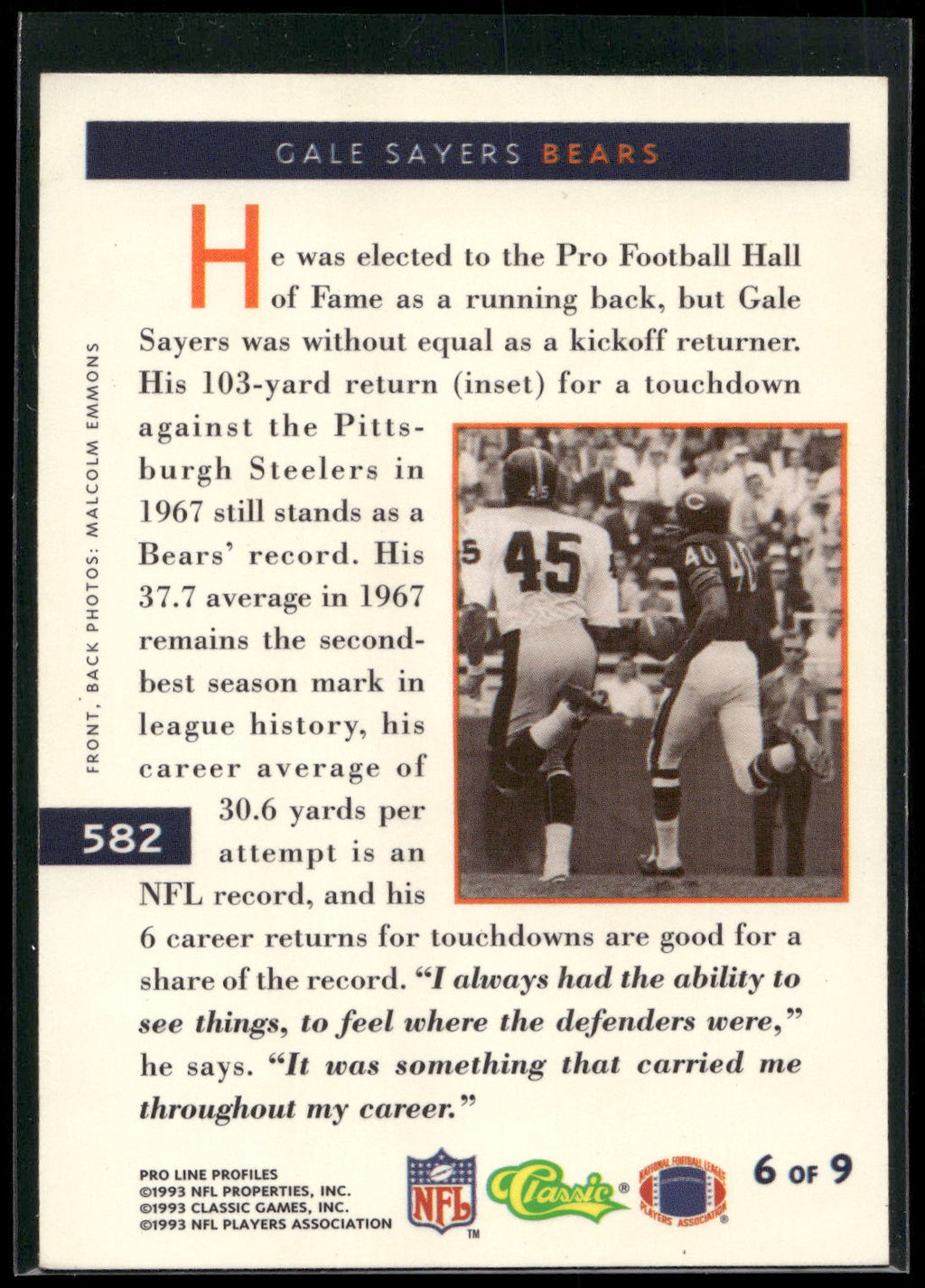 1993 Pro Line Profiles #582 Gale Sayers
