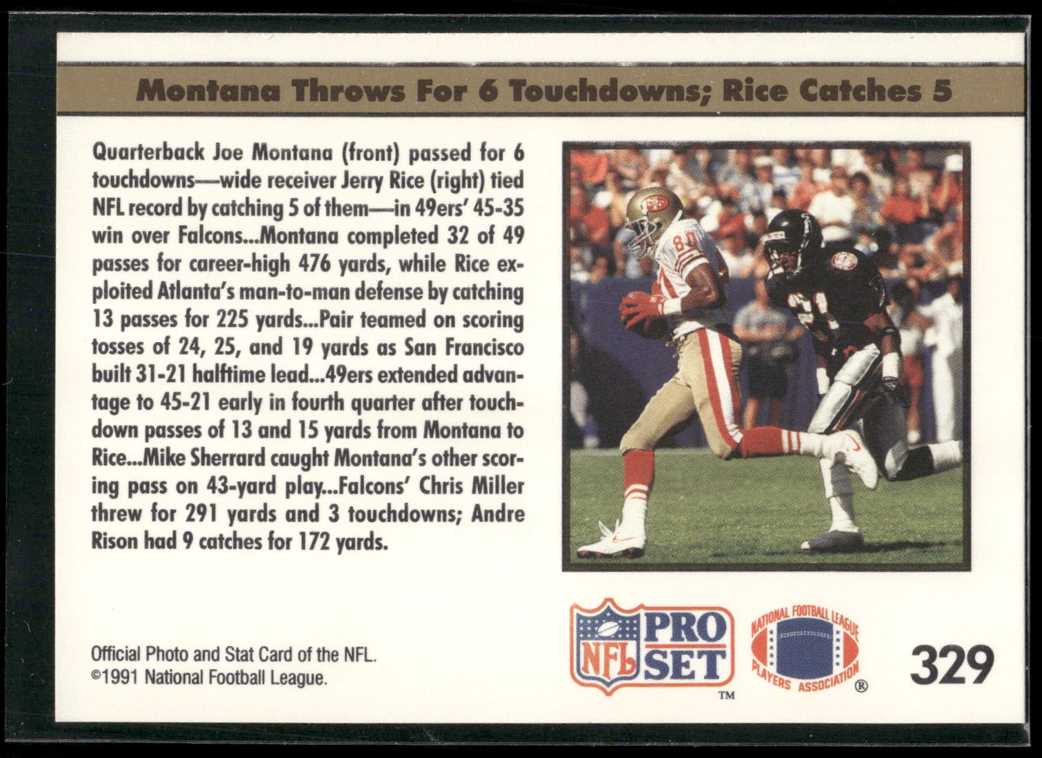 1991 Pro Set #329 Montana, Rice Burn Falcons
