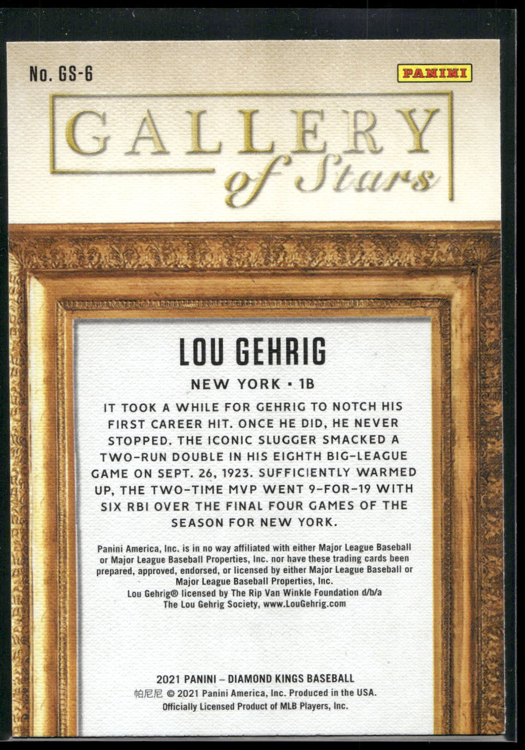 2021 Panini Diamond Kings #GS-6 Lou Gehrig Gallery of Stars