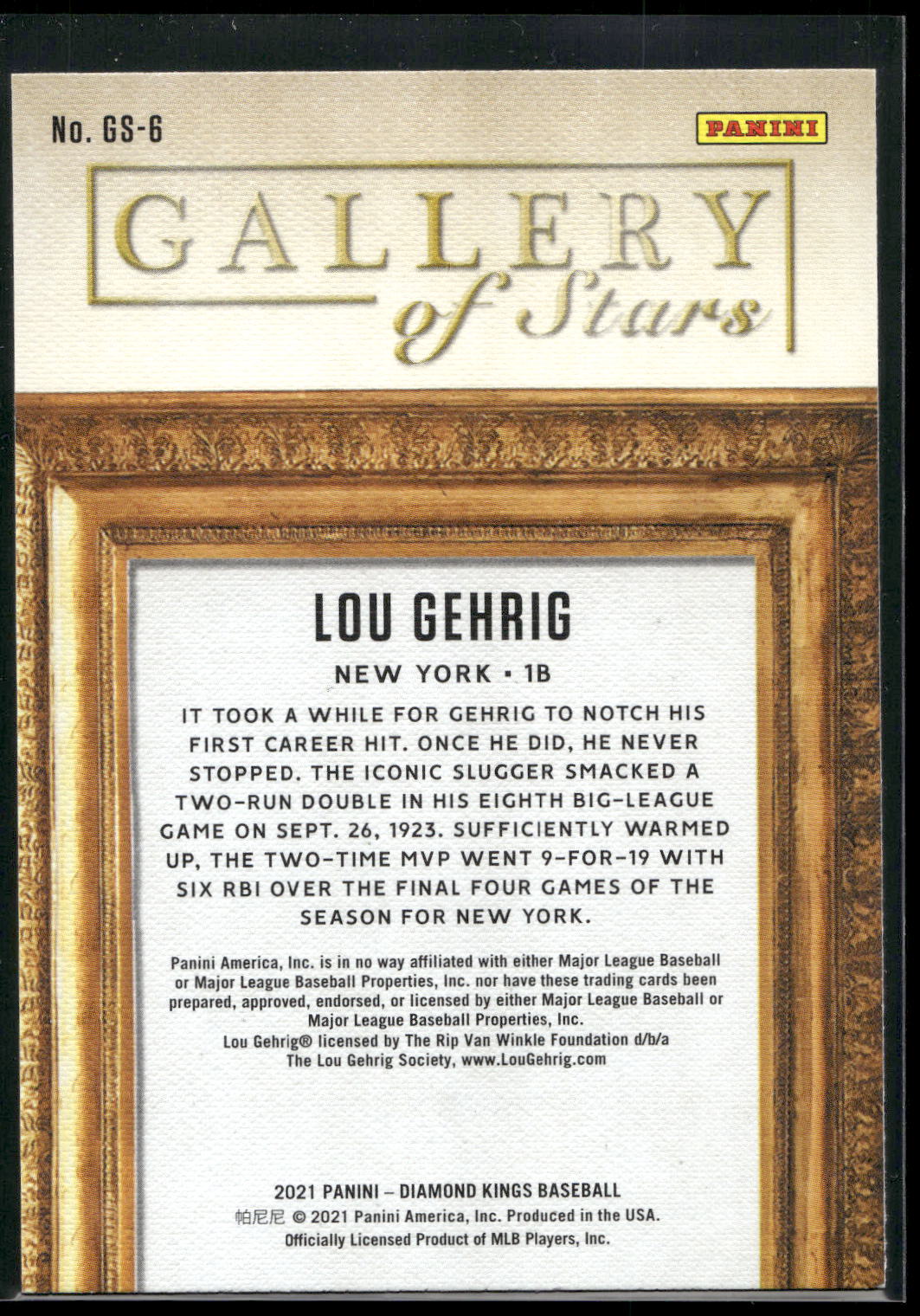2021 Panini Diamond Kings #GS-6 Lou Gehrig Gallery of Stars