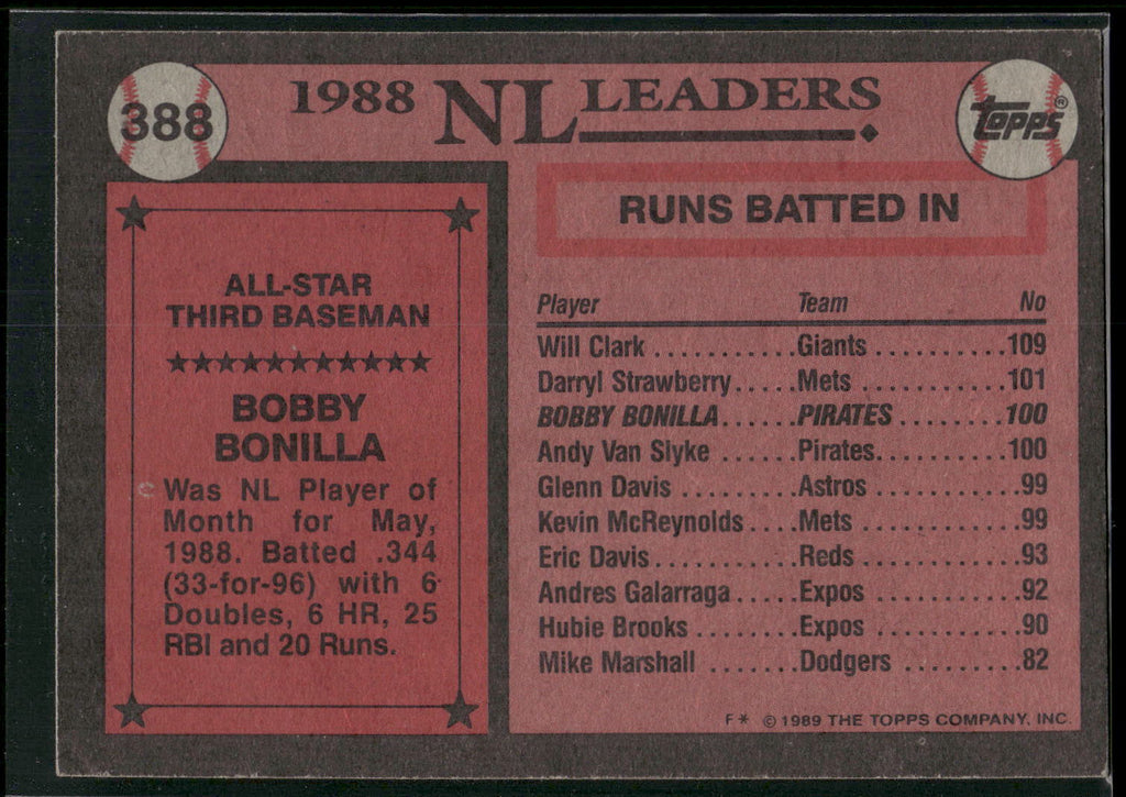 1989 Topps #388 Bobby Bonilla