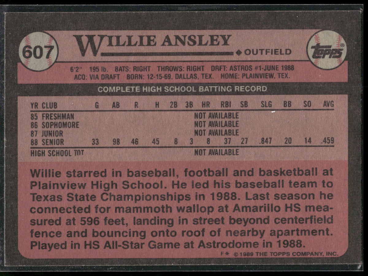 1989 Topps #607 Willie Ansley