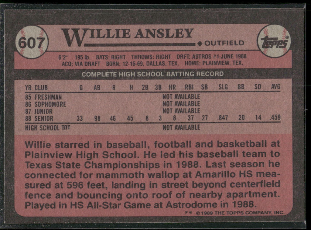 1989 Topps #607 Willie Ansley