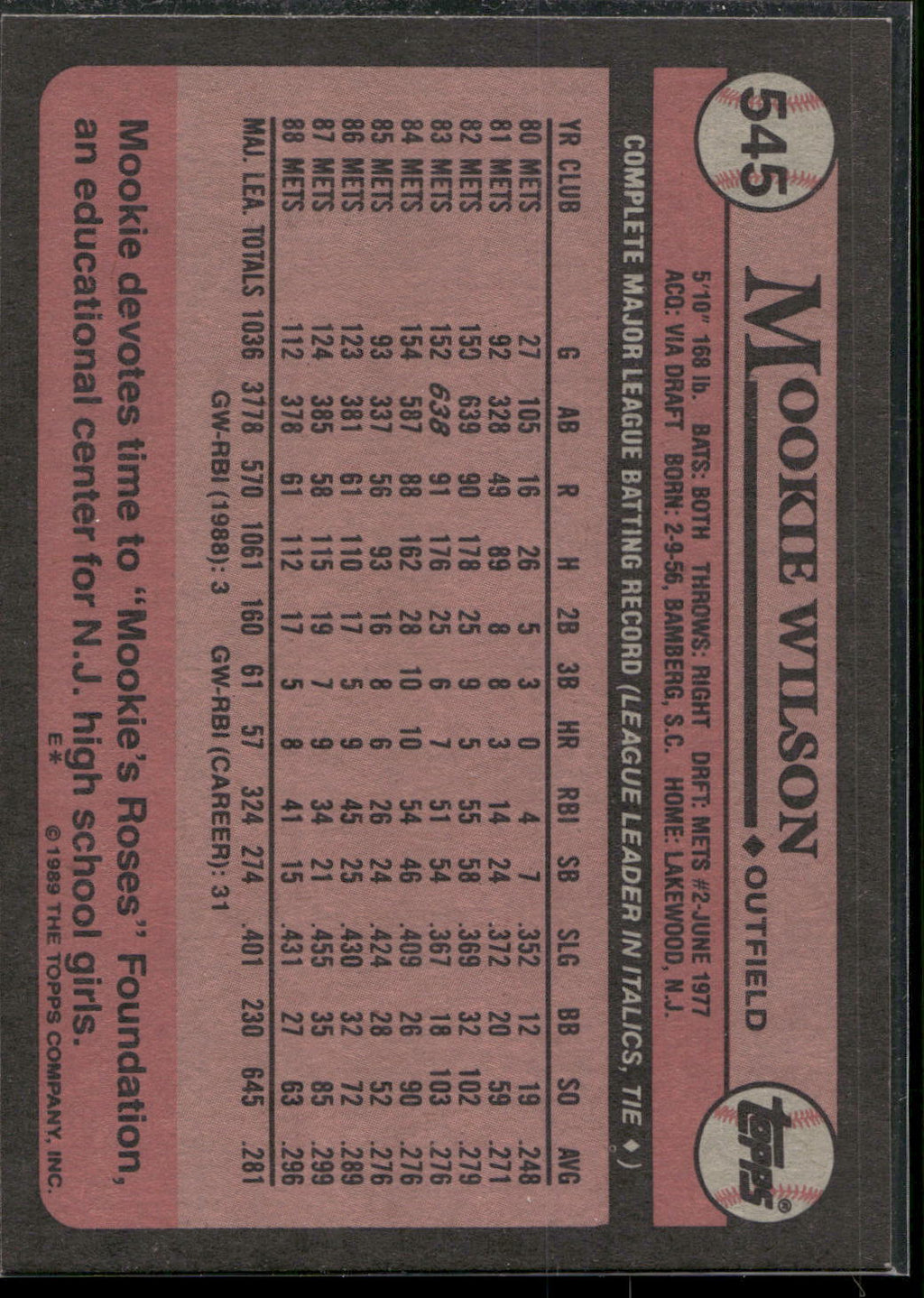 1989 Topps #545 Mookie Wilson